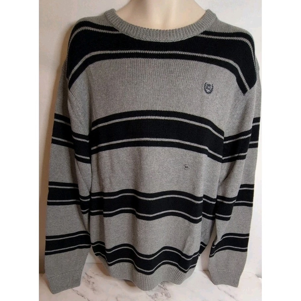 Chaps Men's Pullover Sweater Crew Neck 100% Cotton Size XL Gray/ Black Color NWT